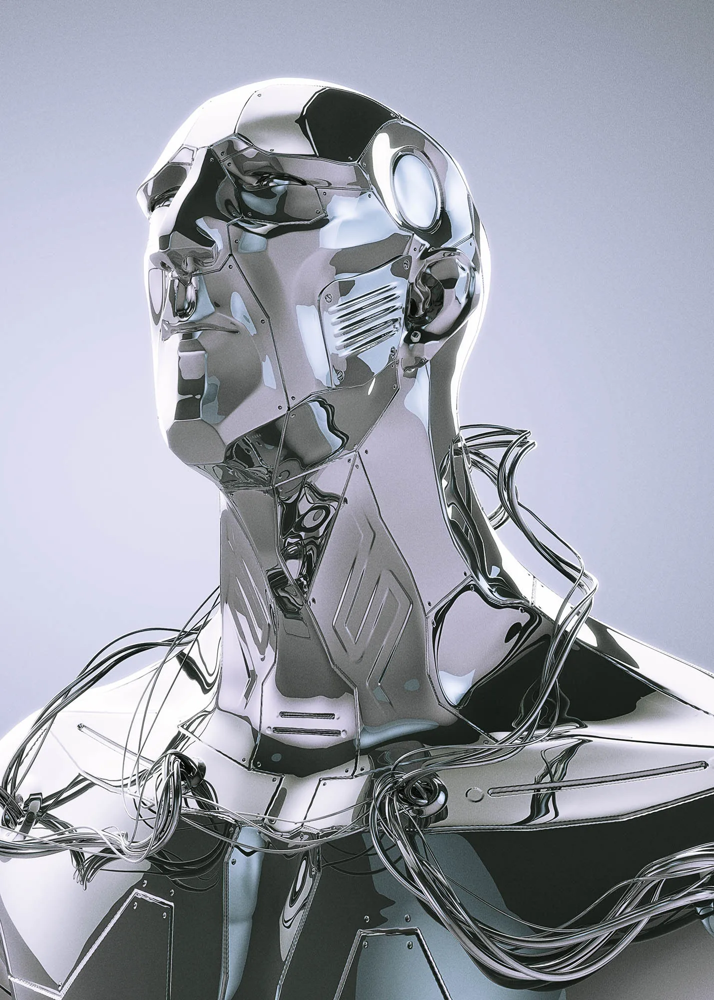 Stylised robot. Hard surface and shiny
