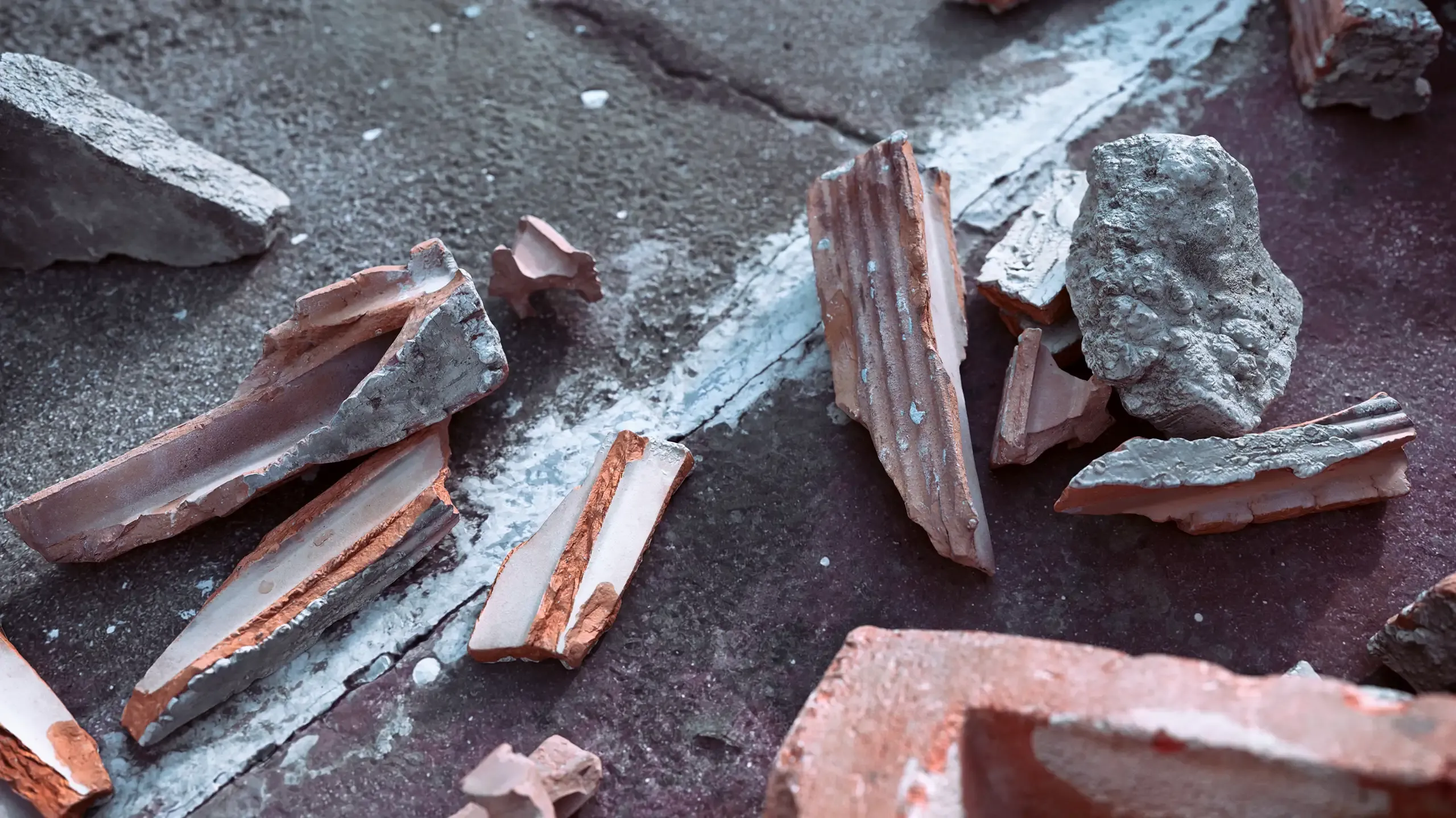 Render of debris assets on the ground