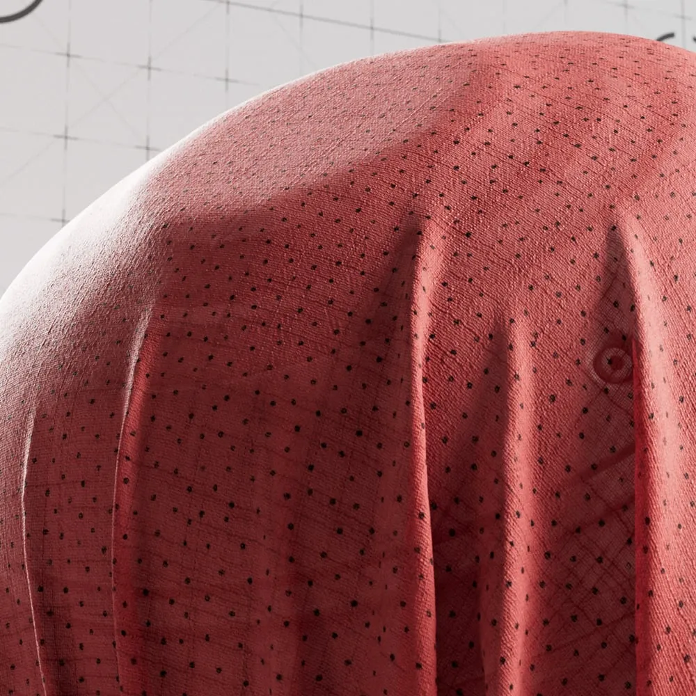 Close-up render of coral batiste fabric with white polka dots