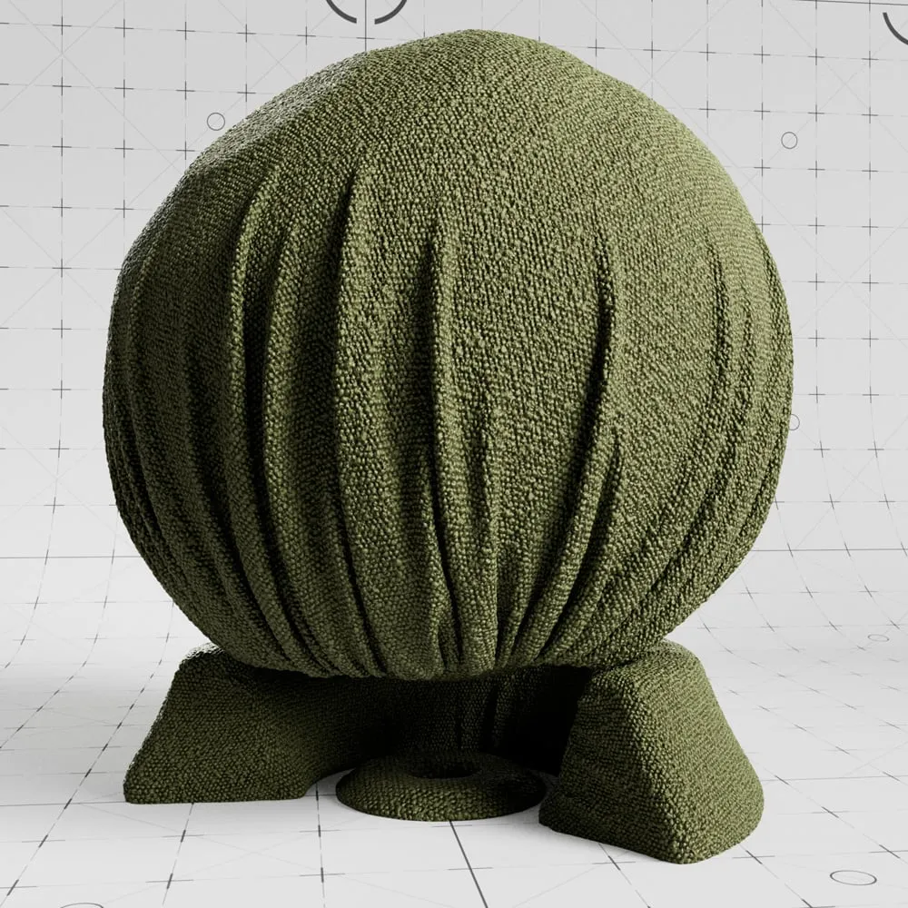 Close-up render of textured khaki boucle fabric