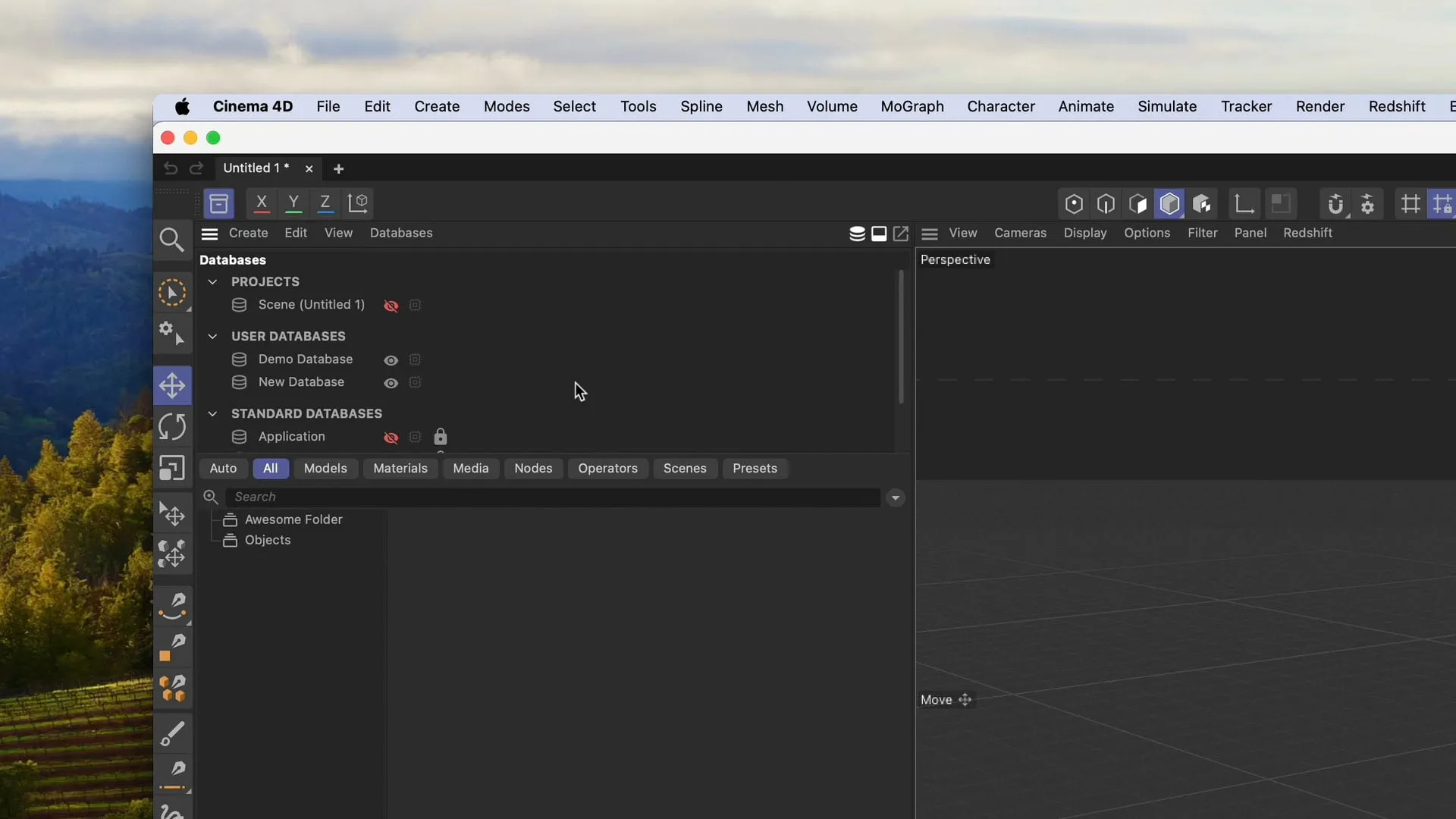 Cinema 4D interface demonstrating how to configure and share Asset Browser databases