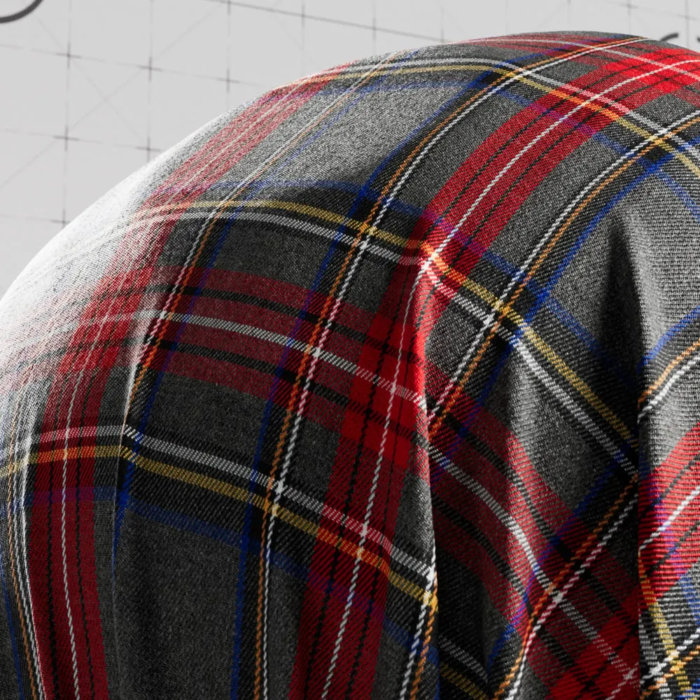 Close-up render of red and gray tartan fabric